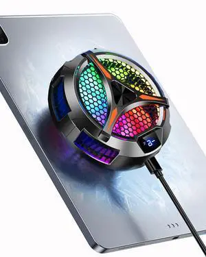 YANISM iPad Cooler,Magnetic Tablet Cooler for ipad/Surface pro/Samsung Tab/Steam Deck,Ipad Cooling Fan with Temperature Monitor LED Gaming Light for Mobile Gaming,Tiktok Live Streaming, Black
