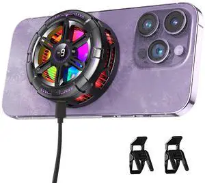 Cell Phone Cooler for Gaming,Phone Cooling Fan Cooler for iPhone/iPad to Keep Phone Cool,Magnetic Phone Cooling Case Radiator with RGB LED Heatsink for iPhone MagSafe Series/Samsung/Android (Type A)