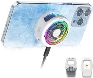 Black Shark FunCooler 5 Magnetic Cell Phone Cooler for Gaming, Portable Mobile Phone Cooling Fan with RGB Light, Cellphone Radiator for iPhone Magnetic Series/Android/Tablet/iPad (White)