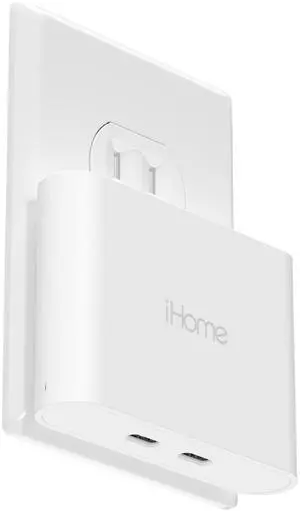 iHome Multiport 40W USB-C Charger, AC Pro 2-Port Flat Block, Dual Fast Charging Wall Adapter