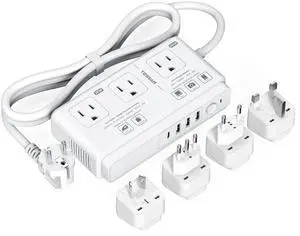 220V to 110V Voltage Converter, TESSAN Universal Travel Adapter with 4 USB Charger (1 USB C), 3 AC Sockets and EU/UK/AU/IT Plug Power Adaptor, Step Down Transformer Outlet Converters for International