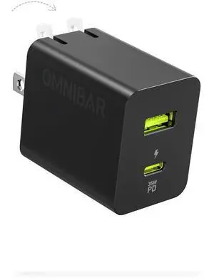 OMNIBAR 35W USB C Charger, Dual Port Compact GaN Charger with Foldable Plug, PD3.0 PPS Fast Charging Block for iPhone 17/16/15, Samsung Galaxy S25/S24/S23, Pixel 10/9/8, Tablets, Headphones, Earbuds