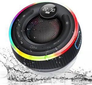 TECKNET Bluetooth Shower Speaker, IPX7 Waterproof Portable Wireless Speaker with RGB Light, BT 5.3, 10H Playtime, Built-in Mic, Suction Cup & TWS HD Stereo for Bath Beach Travel - Gift Ideas (Black)