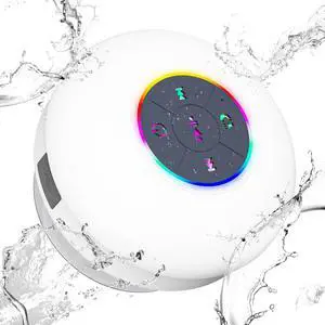 FKLBBLPM Shower & Outdoor Speaker - 10M Bluetooth, Suction Cup Powerhouse IPX7 Waterproof & Dustproof w/RGB Party Lights - Ultimate Bath Companion (White)
