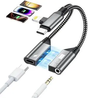 Magnetic USB C & Lightning to 3.5mm Headphone and Charger Adapter Apple iPhone Aux Audio Jack Hi-Res DAC and 60W USB-C Fast Charging Dongle Cable for iPhone 16/15/14/13,Galaxy, Pixel 9, Pad Pro/Air