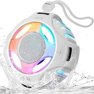 comiso Shower Bluetooth Speaker, IPX7 Waterproof Speaker with Multiple Light, Floating, Wireless Speakers with Punchy Bass and Loud HD Sound 2000mAh for Travel Beach Shower, Gift for Men, Women