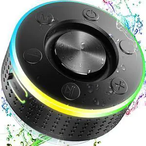 Bluetooth Shower Speaker, Portable Speaker Bluetooth 5.3 with Suction Cup, Wireless Speakers Waterproof IP7, RGB Lights, Built-in Mic, Small Speakers for Bathroom, Party, Beach, Pool 2025 new, Black