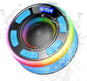 Bluetooth Shower Speaker, Portable Bluetooth Speakers IP7 Waterproof with Suction Cup and Time Display, Wireless Speaker with LED Lights,1100mAh, Stereo Pairing,for Kayak/Outdoor/Gifts for unisex Blue