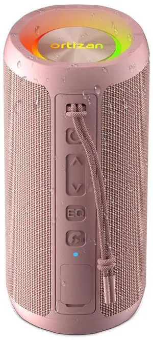 Ortizan Wireless Portable Bluetooth Speaker, IPX7 Waterproof, Dustproof and Rustproof, Powerful 24W Sound, Enhanced Bass, 30 Hour Battery, 360° Party Light, and Stereo Pairing (BT 5.3), Gifts - Pink