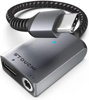 Stouchi 2-in-1 USB C to 3.5mm Headphone Charge Adapter AUX Mic Jack with PD Fast Charging High Resolution DAC for Earphones iPhone 17 16 15, Galaxy S25 /24/S24+/S23/S22/S21, iPad Pro, Pixel 9/8/7