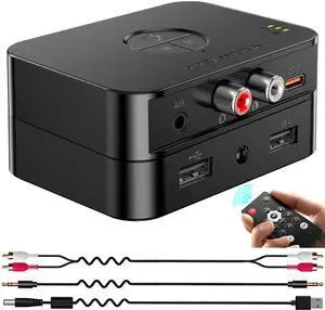 TVVBSBS Bluetooth 6.0 Receiver for Home Stereo, Bluetooth Audio Adapter for HiFi Music Streaming, Wired Speakers, USB Flash, with AUX 3.5mm/RCA, Dual Link, 32 ftLong Range, Low Latency and HD Audio