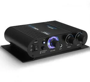 Pyle Wireless Bluetooth Home Audio Amplifier - 90W Dual Channel Mini Portable Power Stereo Sound Receiver w/ Speaker Selector, RCA, AUX, LED, 12V Adapter - For Smartphone PA, Studio Use - PFA330BT