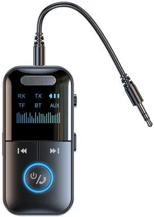 Bluetooth 5.4 Audio Transmitter Receiver, 4-in-1 Wireless Transmitter Adapter, Low Latency/HD Screen/TF Card Aux Adapter for Airplane, Car, Laptop, Radio,TV