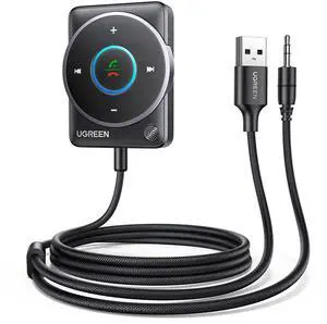 UGREEN Bluetooth 5.4 Aux Car Adapter, [Enhanced Connection & Noise Cancellation], Bluetooth Aux Receiver with Nylon Braided Cable, Plug & Play for Car Music/Hands-Free Calls/Stereo Audio