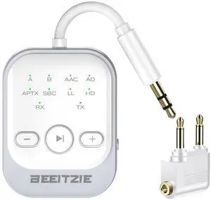 Beeitzie Ultra Bluetooth 5.4 Transmitter & Receiver,2-in-1 Wireless Audio Transmitter for TV/PC/Airplane, Dual Pairing for AirPods/Headphones, AptX LL& HD, Aux for Home/Car Stereo & Speakers