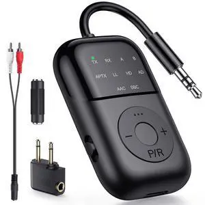Bluetooth Transmitter Receiver, 2-in-1 Bluetooth 5.4 Adapter for TV, Airplane, Gym Equipment, Cars, PC, Supports to 2 Wireless Headphones, Cell Phones, Wireless Receiver for Car, Home Stereo- Black