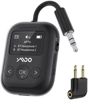 YMOO Bluetooth 5.4 Transmitter Receiver for Airplane, Wireless Bluetooth Adapter Travel Essentials, Supports to 2 Headphones, 25H Playtime, 2-in-1 Adapter with LED Display for TVs Gym Car Home