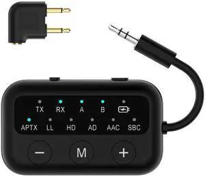 SafeFly Dot Bluetooth 5.3 Audio Transmitter Receiver for TV - AptX Low Latency, 25H Battery Life, Dual Pairing for 2 Airpods, 2-in-1 Wireless Adapter for Airplane, Car, Home Stereo, PC, MP3, Gym-Black