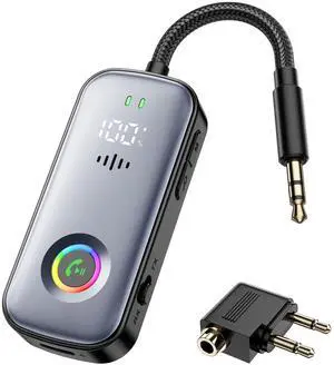 2025 Pro Bluetooth Receiver Transmitter,2-in-1 Wireless Audio Adapter for Airplane/TV/PC/Gym-Dual Link Headphone,Bluetooth Receiver for Car/Home Stereo,Low Latency,Battery Display,Built-in MIC