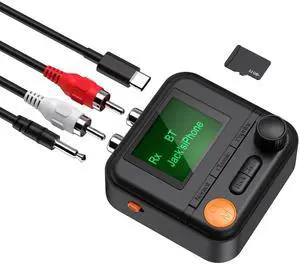 JXTZ Bluetooth 5.2 Transmitter Receiver, HiFi Bluetooth Audio Adapter with Display, Wireless Audio Adapter for Music Streaming Sound System, Headphones, TV, Support TF Card/RCA/3.5mm AUX Output