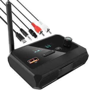 Bluetooth 5.3 Receiver for Home Stereo, RCA Bluetooth Adapter, Optical AUX 3.5mm Low Latency HD Music Audio, RCA Adapter for Speakers Home Music Streaming Stereo System, AUX/USB