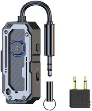 Bluetooth Transmitter Receiver Audio Adapter, Wireless AUX for 2 Headphones/iPhones, Use 3.5mm Jack for Airplanes, Car Radio, TVs, PCs, amplifiers, Home Stereos Audio Steaming, Hands-Free Call