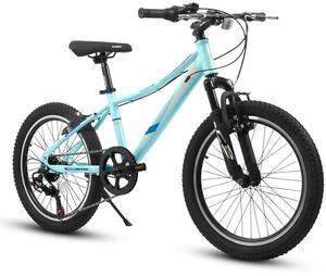 20 inch Children's Bicycle, Shock Absorbing Front Fork, 21 - Speed, V - brakes, Mountain Tire, Boys and Girls Kids Bike for Outdoor Adventure Blue/Blue