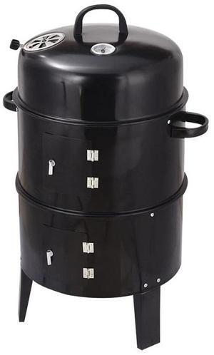 Outdoor double-layer grill, charcoal wood fired braising and smoking stove