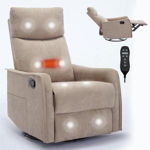 chairHeat Massage Manual Recliner Chair with Rocker and Swivel in Fabric for Living Room, Khaki