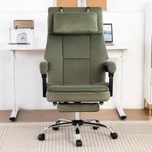 Office Chair, Big and Tall Executive Office Chair with Footrest & Removable Headrest, High Back Ergonomic Computer Desk Chair Work Chair With Comfortable Frosted Velvet (Green)