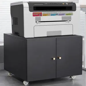 Black Metal Double-Door Printer Cabinet - 360° Lockable Casters, Crafted From Steel, Adjustable Shelves, Waterproof And Not Easy To Wear, Modern Design For Office, Home, Garage.