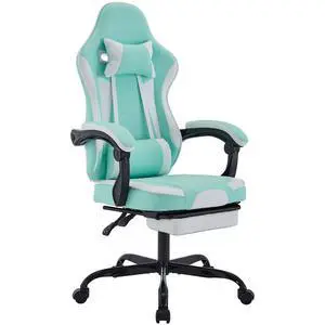 Gaming Chair, Ergonomic Computer Chair with Footrest and Massage Lumbar Support, Height Adjustable Swivel Video Game Chair for Adults, 300lb Max, Green
