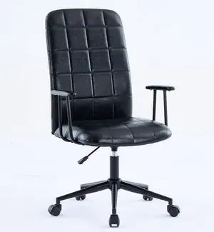 Black PU leather office chair, with armrest, high backrest, soft foam seating, 360 degree swivel , up and down adjustable gaslift,black powder coated frame,five star base, black wheels