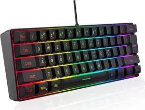 61 Keys Multi Color RGB Illuminated LED Backlit Wired Gaming Keyboard, Waterproof Mini Compact 61 Keys Computer Keyboard, Programmable, for PC/Mac Gamer, Typist, Travel, easy to carry on business trip