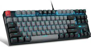 MageGee 75% Mechanical Gaming Keyboard, Blue Switch, LED Backlit, 87 Keys Compact TKL Wired Computer Keyboards for Windows Laptop PC Gamer - Grey/Black