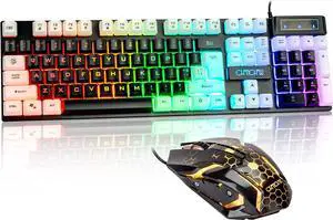 CHONCHOW Light Up Keyboard and Mouse Combo, Full Size RGB Gaming LED Keyboard and Rainbow Wired Gaming Mouse for PS4 PS5 Xbox One Computer Desktop PC Gamer Office