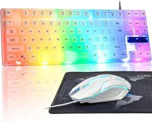 Small White Gaming Mouse and Keyboard, Rainbow LED Light Up Keyboard 87-Key, 7 Color Breathing Mode LED Light Gaming Mouse 4 Levels of DPI, White Keyboard and Mouse for PC laptop Xbox PS4 PS5 Small White Gaming Mouse and Keyboard, Rainbow LED Light Up Keyboard 87-Key, 7 Color Breathing Mode LED Light Gaming Mouse 4 Levels of DPI, White Keyboard and Mouse for PC laptop Xbox PS4 PS5