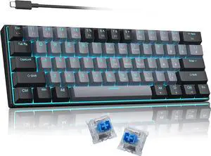 60 Percent Mechanical Gaming Keyboard, Black&Gray Mixed Color Keycaps Gaming Keyboard with Blue Switches, Detachable Type-C Cable Mini Keyboard with Powder Blue Light for Windows/Mac/PC/Laptop 60 Percent Mechanical Gaming Keyboard, Black&Gray Mixed Color Keycaps Gaming Keyboard with Blue Switches, Detachable Type-C Cable Mini Keyboard with Powder Blue Light for Windows/Mac/PC/Laptop