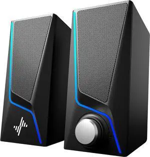 Computer Speakers, PC Speakers with 6 Lighting Modes, USB Powered Computer Speakers for Desktop Monitor with 2 Bass-Boost Ports, 2 Speaker Units, and 3.5mm Aux-in Cable for PC, Laptop, Tablet, Phone Computer Speakers, PC Speakers with 6 Lighting Modes, USB Powered Computer Speakers for Desktop Monitor with 2 Bass-Boost Ports, 2 Speaker Units, and 3.5mm Aux-in Cable for PC, Laptop, Tablet, Phone