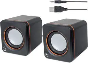 USB Powered Stereo Speaker System - Small Size - with Volume Control & 3.5 mm Aux Audio Plug to Connect to Laptop, Notebook, Desktop, Computer - 3 Yr Mfg Warranty - Black Orange, 161435 USB Powered Stereo Speaker System - Small Size - with Volume Control & 3.5 mm Aux Audio Plug to Connect to Laptop, Notebook, Desktop, Computer - 3 Yr Mfg Warranty - Black Orange, 161435