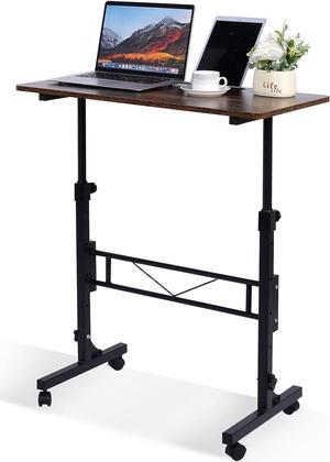 Standing Desk Adjustable Height, Mobile Stand Up Desk with Wheels Small Computer Desk Rolling Desk, Portable Laptop Desk Rustic Standing Table Sit Stand Home Office Desks 16"x31.5" Height 27"-43.5"