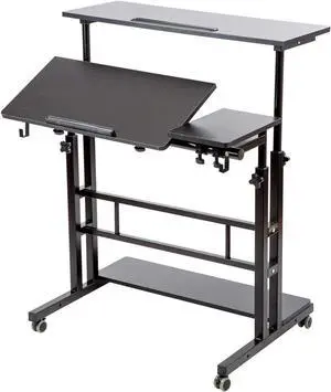 Mobile Standing Desk, Height Adjustable Stand Up Desk with Lockable Wheels Storage Computer Desk Home Office Workstation, Portable Rolling Desk Laptop Cart for Standing or Sitting, Black Mobile Standing Desk, Height Adjustable Stand Up Desk with Lockable Wheels Storage Computer Desk Home Office Workstation, Portable Rolling Desk Laptop Cart for Standing or Sitting, Black