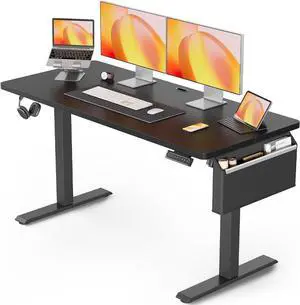 Standing Desk with Storage Pocket, 55 x 24 inch Height-Adjustable Standing Desk, Electric Standing Desk Workstation with Height Memory Presets for Home & Office, Black Standing Desk with Storage Pocket, 55 x 24 inch Height-Adjustable Standing Desk, Electric Standing Desk Workstation with Height Memory Presets for Home & Office, Black