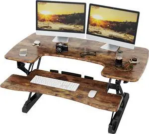 Standing Desk Converter, 42" Height Adjustable Sit Stand Desk Riser for Dual Monitors with Keyboard Tray, Rustic Brown, SD10-42M-RC Standing Desk Converter, 42" Height Adjustable Sit Stand Desk Riser for Dual Monitors with Keyboard Tray, Rustic Brown, SD10-42M-RC