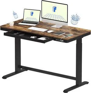 48" Vintage Standing Desk Adjustable Height with USB Port Charging, Electric Home Office Stand up Desk with Drawers Storage (Rustic Top + Black Frame) 48" Vintage Standing Desk Adjustable Height with USB Port Charging, Electric Home Office Stand up Desk with Drawers Storage (Rustic Top + Black Frame)