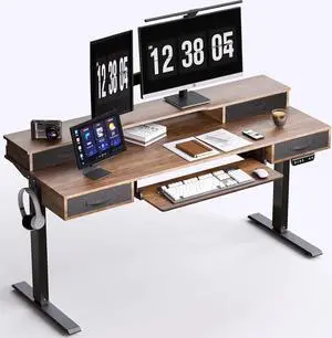 Electric Standing Desk, Multifunctional Standing Desk Adjustable Height, 55 * 24 Standing Desk with 4 Drawers, Ergonomic Adjustable Standing Desk with Keyboard Tray, Rustic Brown Electric Standing Desk, Multifunctional Standing Desk Adjustable Height, 55 * 24 Standing Desk with 4 Drawers, Ergonomic Adjustable Standing Desk with Keyboard Tray, Rustic Brown