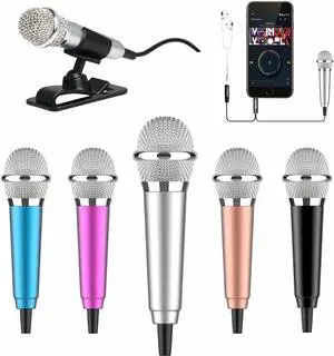 Mini Microphone, Karaoke Tiny Microphone for Voice Recording Interview, Portable Small Singing Mic 3.5mm Plug with Stand Suitable for Android Phone,iPhone,iPad, Laptop (Silver) Mini Microphone, Karaoke Tiny Microphone for Voice Recording Interview, Portable Small Singing Mic 3.5mm Plug with Stand Suitable for Android Phone,iPhone,iPad, Laptop (Silver)
