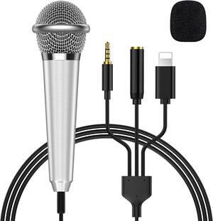 2-in-1 Mini Microphone for iPhone Android Phone, Portable Mini Microphone iPhone for Video Recording, Singing, Interview, TikTok with Lightning & 3.5mm Jack