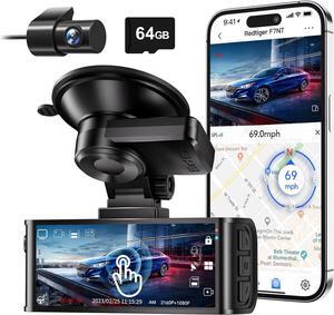 4K Dash Cam Front and Rear, Touch Screen 3.18 Inch, 64GB Card Included, Car Dash Camera Built-in WiFi GPS, UHD 2160P Night Vision, WDR, Parking Monitor (F7N TOUCH)