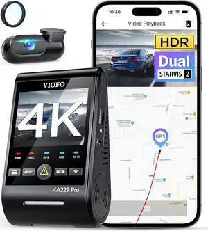VIOFO A229 Pro 4K HDR Dash Cam, Dual STARVIS 2 IMX678 IMX675, 4K+2K Front and Rear Car Camera, 2 Channel with HDR, Voice Control, 5GHz WiFi GPS, Night Vision 2.0, 24H Parking Mode, Support 512GB Max